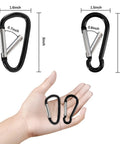 3 Inch Black Aluminum Carabiner Clips 10 Pack Dual Style D Ring And Snap Hook Keychain Carabiners shown in hand with measurements