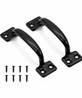 Beefy Heavy Duty 5 Inch Black Steel Gate Handle Pulls For Wooden Fence Barn Shed And Garage Doors 2 Pack, with screws