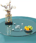 Round Tempered Glass Lazy Susan Turntable With Slick Silent Swivel Base Hella Spacious 90cm Dining Table Centerpiece with fruit