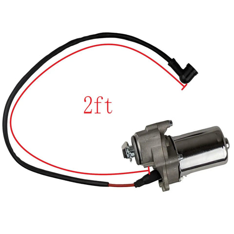 2-Bolt Lower Mount Starter Motor For 50cc To 125cc 4-Stroke ATVs, Dirt Bikes, Go Karts, Quads with 2ft cable shown