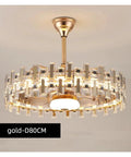 Luxurious Crystal Chandelier Ceiling Fan Light With Silent Quiet Blades And A Slick Remote Control, gold finish, 80CM