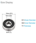 Deep Groove Ball Bearing 626-2RS 6mm ID By 19mm OD By 6mm Thick Carbon Steel Double Sealed Bearings For Motors Sk8boards Roller Wheels Office Equipment ABEC1 Precision 10 Pack diagram with size display