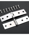 Vertical Door Hinges Set Two Pieces With Eight Screws Silver Iron Alloy Right Angle 74x20mm Four Hole Cabinet Wood Box