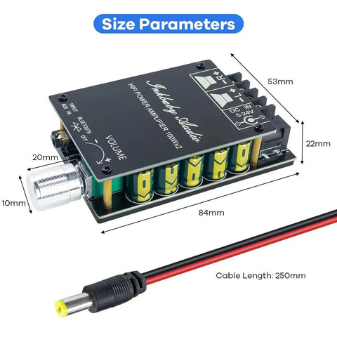 Bluetooth 5.0 Amplifier Board With TPA3116D2 Dual Channel 100W And 100W Output Mini Beefy HiFi Power Amp dimensions