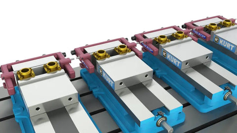 Low Profile Double Side Cnc Milling Vise Stop With Rotating Arm For 6 Inch Jaws Hardened Steel Workholder displayed on milling setup.
