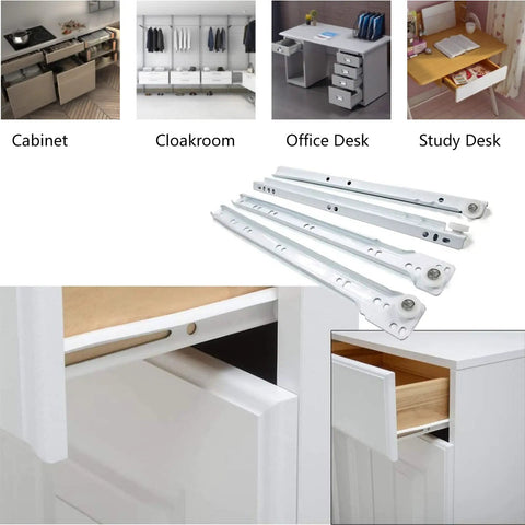 Beefy Drawer Slides Kit 1 Pair Metal Runners With 50kg Load, Two-Section Full Extension For Kitchen Cabinets, Dresser, Bathroom And Keyboard Storage, Anti Rust Wear Resistant White Finish on white metal drawer slides