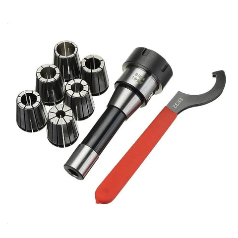 Rock Solid R8 ER32 Tool Holder with 7/16 Inch Shank, collets and wrench for CNC milling and heavy cuts.