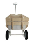 Front view of Beefy All Terrain Pull Wagon With Removable Wooden Side Panels And Solid Tires, Heavy Duty Yard And Garden Pull Along Wagon, 176 Lb Load Capacity, Foldable Long Handle For Easy Storage, White.