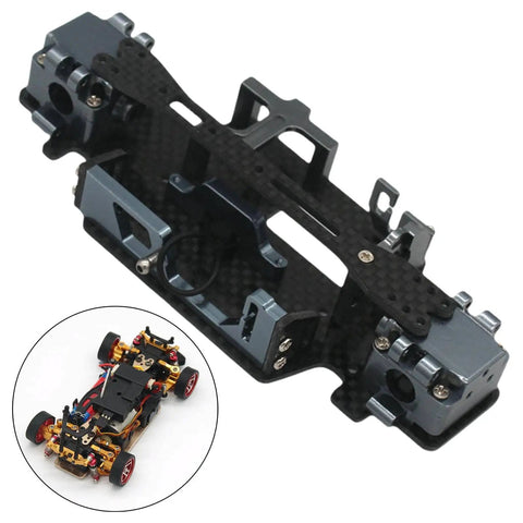 Carbon Fiber Chassis Motor Mount Plate For WLtoys K989 284131 RC 1 by 28 Scale Beefed Up Upgrade Kit, shown with sample RC car