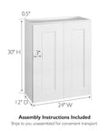 Brookings Shaker Wall Kitchen Cabinet 24W x 12D x 30H Painted White Solid Wood With Soft Close Doors 2 Adjustable Shelves Unassembled Kitchen Storage Solutions