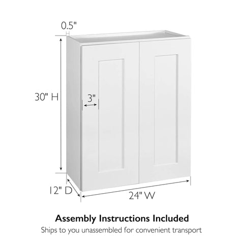 Brookings Shaker Wall Kitchen Cabinet 24W x 12D x 30H Painted White Solid Wood With Soft Close Doors 2 Adjustable Shelves Unassembled Kitchen Storage Solutions