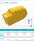 Self Grip Carbide Parting Inserts For CNC Lathe, yellow coated, with SP200-SP500 dimensions table, part of SPB326 SPB332 series.