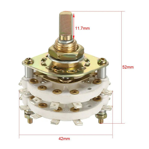 Four Pole Four Position Rotary Switch With Knob, Band Selector, Two Deck, 20 Contacts, Mount Hole 9.7mm, Shaft 6mm, 11.7mm Length