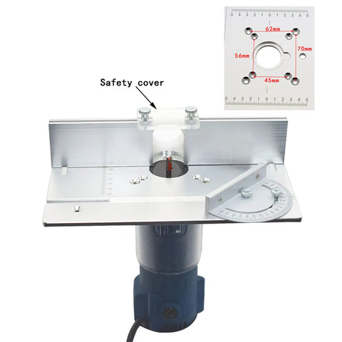 Shop Grade Aluminum Router Table Insert Plate With Snap Fit Mounting Holes And Dead Center Alignment Rulers For Knockout Woodworking Carving And Router Trimming Jobs Silver Set with safety cover and ruler.