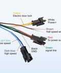 Close-up of yellow electric door lock and color-coded wires for Twist Throttle for Electric Bikes and Scooters with LED Display