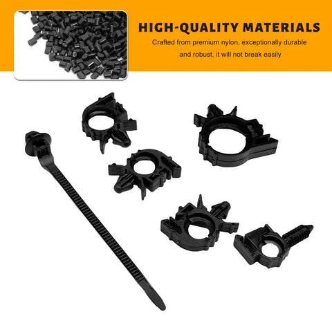 60 Piece Car Wire Loom Routing Clips With Push Mounts, Rugged Nylon Self Locking Straps, black nylon material detail