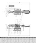 Hardcore Side Mounted Vertical Toggle Clamp Set With A Slick Quick Release Lever And Cushioned Rubber Tips For Tight Hold Downs On Any Daily Shop Grind Or Weekend Projects, detailed diagram with dimensions.