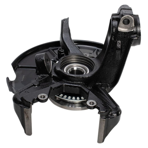 Close-up of front wheel bearing and hub assembly pair with knuckle for VW Golf Jetta Beetle, driver and passenger side knuckle kit