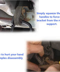 Mejiao exhaust hanger removal tool with pliers gripping a rubber exhaust bracket to detach a hanger.