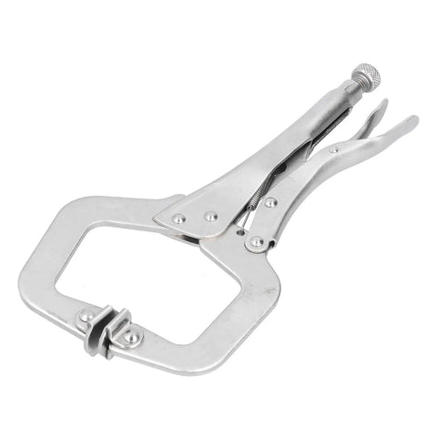 Heavy Duty C Clamp Locking Pliers With Adjustable Jaw For Welding And Grinding Projects Made From Tough 55# Steel With Sandblasted Finish.