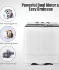 Compact Twin Tub Portable Washing Machine With Separate Wash And Spin Dryer Dual Timer Knobs Auto Drain Pump Fits Any Small Room Light Grey White shown with 280W washing motor
