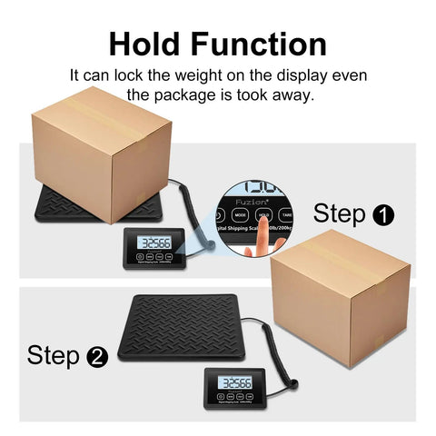 Heavy Duty Shipping Scale Workhorse 440Lb Max 10g Digital Postal Scale With Alloy Steel Platform demonstrating hold function
