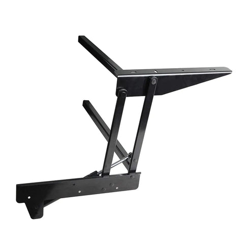 One Piece Folding Lift Hinge With Air Spring Mechanism Drops Like Butter Built Rock Solid Heavy Duty Cold Rolled Steel Furniture Hardware Real Deal Smooth Operation Straight Upgrade For Your Desk Or Coffee Table Today, showing black steel construction.