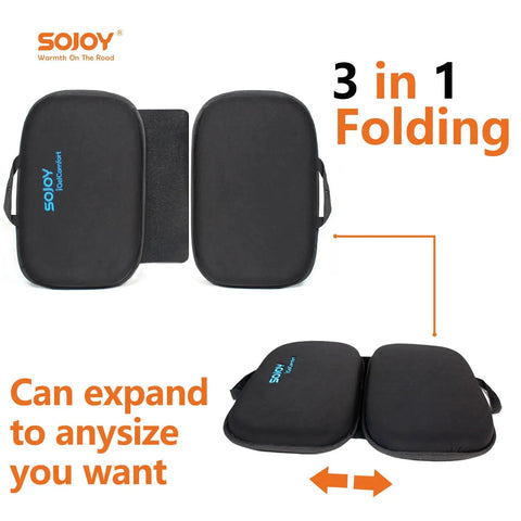 Sojoy Gel Comfort Foldable Seat Cushion With Memory Foam For Tailbone Support Relieves Pressure For Travel Stadium And Office Ergonomic Design, 3-in-1 folding design, black