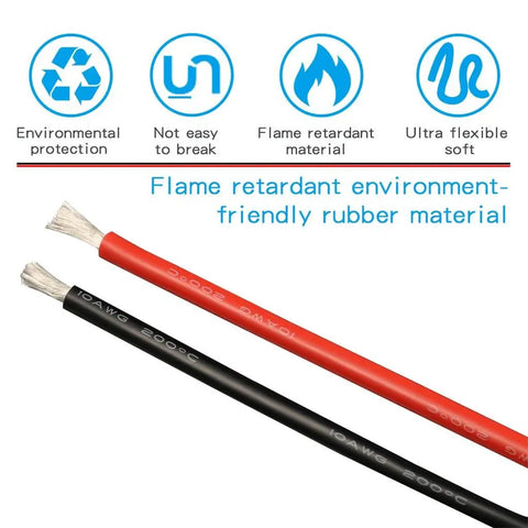 Ultra Flexible 10 AWG Silicone Wire With Heavy Duty Stranded Tinned Copper Core Red And Black Electrical Cable showing rubber insulation.