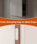 12 Pack No Drill Magnetic Cabinet Door Catch Set on a closed kitchen cabinet showcasing adhesive latch application