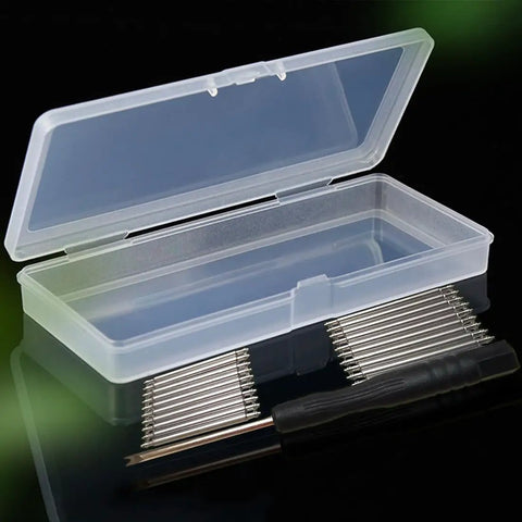 Plastic case with 20 pcs of 22mm Watch Spring Bars With Removal Tool For Easy Strap Swaps No Fuss Stainless Steel Watch Band Pins.