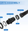 Exploded view of 2 Pcs NPT1/2 Cable Glands Pro Grade Adjustable 6-12mm PA66 Nylon IP68 Waterproof Connectors showing parts assembly.