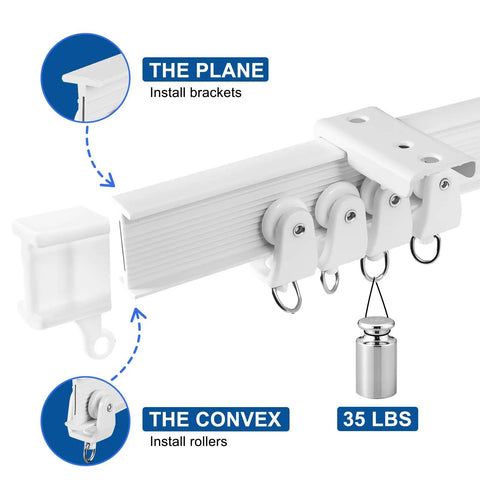 Heavy Duty Flexible Ceiling Curtain Track Three Meter Bendable PVC With Embedded Steel Plate Ceiling Mounted Curtain System For Windows And Room Dividers RV And Shower Easy Install Includes 26 Rollers 26 Hooks 9 Brackets, bracket and roller installation