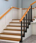 Adjustable Flat Bracket Spindle Post Side Mount Railing Column Kit Square Wrought Iron Banister Guardrail Black Finish For Porch Deck Steps Fence DIY Home Project Upgrade Game Changing Corrosion Resistant Construction Real Deal Smooth Finish on staircase.