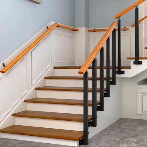 Adjustable Flat Bracket Spindle Post Side Mount Railing Column Kit Square Wrought Iron Banister Guardrail Black Finish For Porch Deck Steps Fence DIY Home Project Upgrade Game Changing Corrosion Resistant Construction Real Deal Smooth Finish on staircase.
