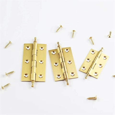 Three sizes of Brushed Brass Decorative Cabinet Door Butt Hinges Gold Finish with screws, showing 2 inch, 2.5 inch, 3 inch hinge set.