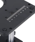 Close-up of Rock Solid Router Lift System For 69Mm Trimmers with height adjustment scale, designed for precise woodwork.