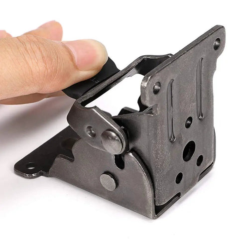 Premium Heavy Duty Folding Brackets 2 Pack Spring Locked Extending Hinges For Workbench Table Support showing solid steel hinge.