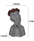 Face Head Planter Pot For Succulents And Small Plants With Drainage Hole, Big Farmhouse Vibe Decor, Gray Concrete Finish, 13.9 inch tall