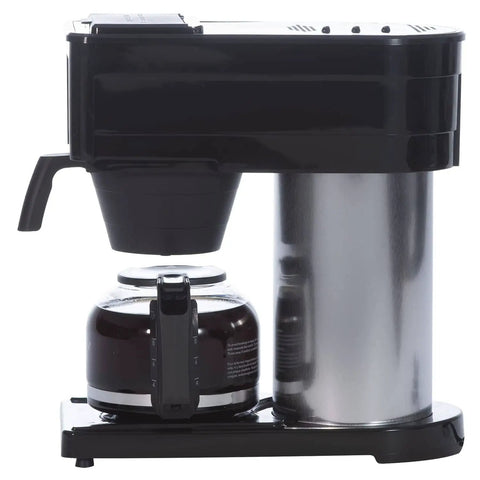 Side view of Speed Brew Classic 10 Cup Coffee Brewer With Stainless Steel Tank Quick Brew No Fuss Operation Black Finish.