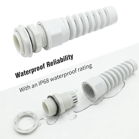 Five Pack NPT Half Inch Waterproof Cable Gland With Flexible Spiral Strain Relief Nylon Body With Gaskets