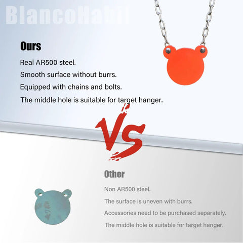 Comparison of Three Eighths Inch AR500 Steel Target Set vs non-AR500, highlighting burr-free laser cut plate and durability.