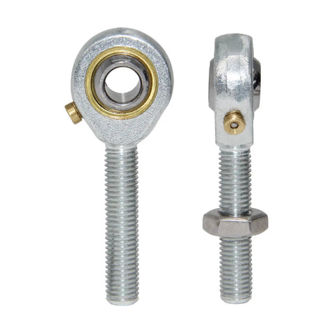 Rod End Bearings With Quarter Inch Bore And Quarter Twenty Eight Right Hand Thread, Jam Nuts Included, Pre Lubricated Spherical Ball Joint, Pack Of Four For Precise Linkage, CNC Applications, Handles Up To 13 Degree Misalignment, Steel Body, side view