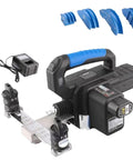 Electric Cordless Tube Bender For Copper And Steel Pipes, compact design with interchangeable dies, battery charger included.
