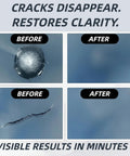 Before and after images using Windshield Crack Repair Kit For Cars With Nano Glass Repair Liquid 5 Minute Quick Fix 2 Bottles.