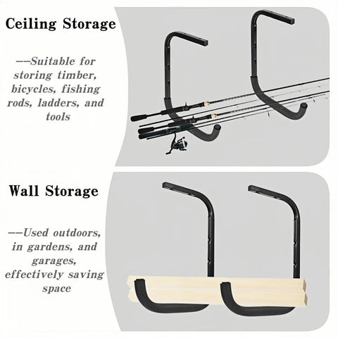 Overhead Garage Storage Rack Heavy Duty Ceiling Hooks Utility Hanger for Ladders Bikes Lumber Tools and other Bulky Gear Set of 4