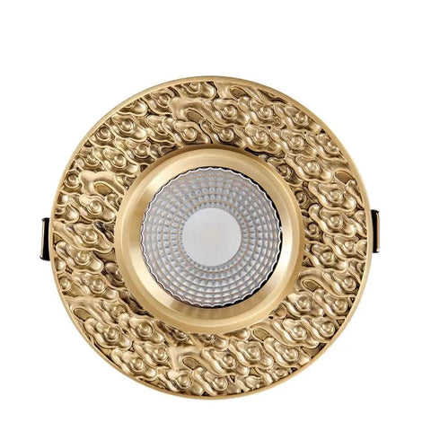 Top Shelf Pack Of 10 Led Recessed Ceiling Lights Featuring Anti Glare Gold Baffle Trim And Rock Solid Die Cast Brass Housing For Quick Cooling 12 Watt Downlights Yielding Bright 4000k Natural Light - detailed view of the ornate gold trim.