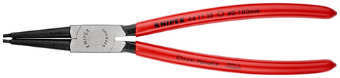 KNIPEX Pro Grade Internal Snap Ring Pliers With Forged Tips For Bore Circlips, red handles, heavy duty use, front view.