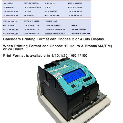 Top Tier Digital Time Stamp And Electronic Time Clock Featuring Custom Date Number Seal For Office Documents Slick Self Inking Design No Sweat Setup Real Deal Tool For Smooth Daily Hustle showing setup options and clock display.