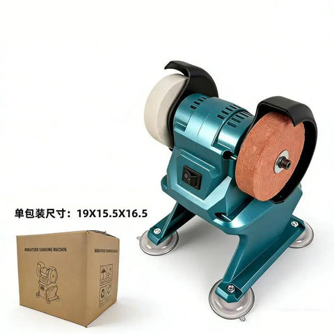 Compact Vertical Bench Grinder Mini Electric Sharpener Rechargeable Cordless Machine for knife tool rust removal with box.